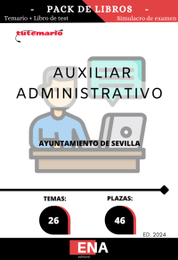 PACK DE ESTUDIO COMPLETO, formado por: TEMARIO COMPLETO + LIBRO DE TEST, con el desarrollo de los 26 (18+8) temas solicitados para la fase de oposición de las 46 plazas convocadas por el Ayuntamiento de Sevilla, de Auxiliares Administrativos C2, por Resolución de fecha 31 de Octubre de 2023, se ha servido aprobar las Bases Específicas por las que se regirá el proceso selectivo para la provisión de 46 plazas de Auxiliar Administrativo/a, incluidas en las Ofertas Públicas de Empleo de 2021, 2022 y 2023.