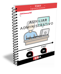 LIBRO DE TEST, formado por preguntas tipo test de 4 respuestas alternativas, con el desarrollo de los 26 (18+8) temas solicitados para la fase de oposición de las 46 plazas convocadas por el Ayuntamiento de Sevilla, de Auxiliares Administrativos C2, por Resolución de fecha 31 de Octubre de 2023, se ha servido aprobar las Bases Específicas por las que se regirá el proceso selectivo para la provisión de 46 plazas de Auxiliar Administrativo/a, incluidas en las Ofertas Públicas de Empleo de 2021, 2022 y 2023.