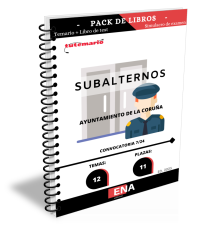 Pack de estudio formado por el TEMARIO completo y un libro de TEST, con preguntas con cuatro posibles respuestas sobre los 12 temas solicitados para el estudio de la fase de oposición de las 11 plazas de Subalternos convocadas por el Ayuntamiento de A Coruña, publicadas en el Boletín oficial de La Coruña el 29 de Agosto de 2024. Convocatoria 7/24.