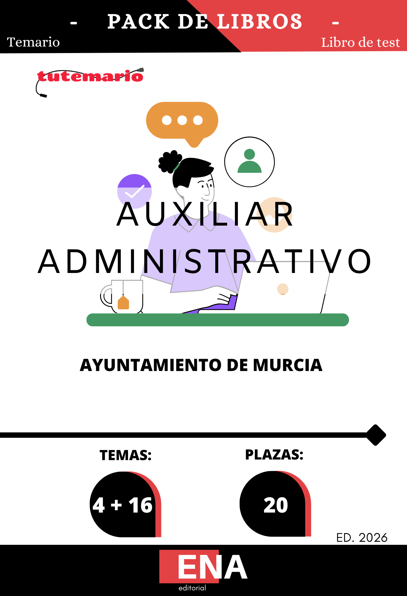 TEMARIO y TEST Oposición Auxiliar Administrativo Ayuntamiento de Murcia. ED 2026. Formato PDF