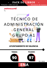 Pack de estudio compuesto de TEMARIO COMPLETO y TEST COMPLETO (con preguntas de cuatro opciones de respuesta), sobre los 90 temas solicitados para el estudio de la fase de oposición de las 97 plazas convocadas por el Ayuntamiento de Valencia, de técnico/a de administración general A1, por turno libre. Publicadas las bases en el boletín Oficial de la Provincia de Valencia el 13/11/2024.
