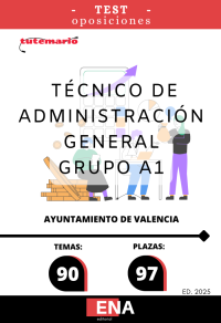 TEST  (dividido en 6 partes), con preguntas de cuatro opciones de respuesta, sobre los 90 temas solicitados para el estudio de la fase de oposición de las 97 plazas convocadas por el Ayuntamiento de Valencia, de técnico/a de administración general A1, por turno libre. Publicadas las bases en el boletín Oficial de la Provincia de Valencia el 13/11/2024.