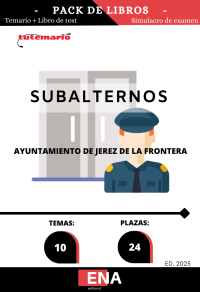 Pack de estudio completo formado por el TEMARIO completo y un libro de TEST con preguntas de cuatro opciones de respuesta alternativas, sobre los 10 temas solicitados para el estudio de las oposiciones convocadas por el Ayuntamiento de Jerez de la Frontera, de 24 plazas de Subalternos, en régimen de personal funcionario de carrera, y publicadas por Acuerdo de la Junta de Gobierno Local, en sesión ordinaria celebrada el día 30 de diciembre de 2024, al particular 45 del Orden del Día.