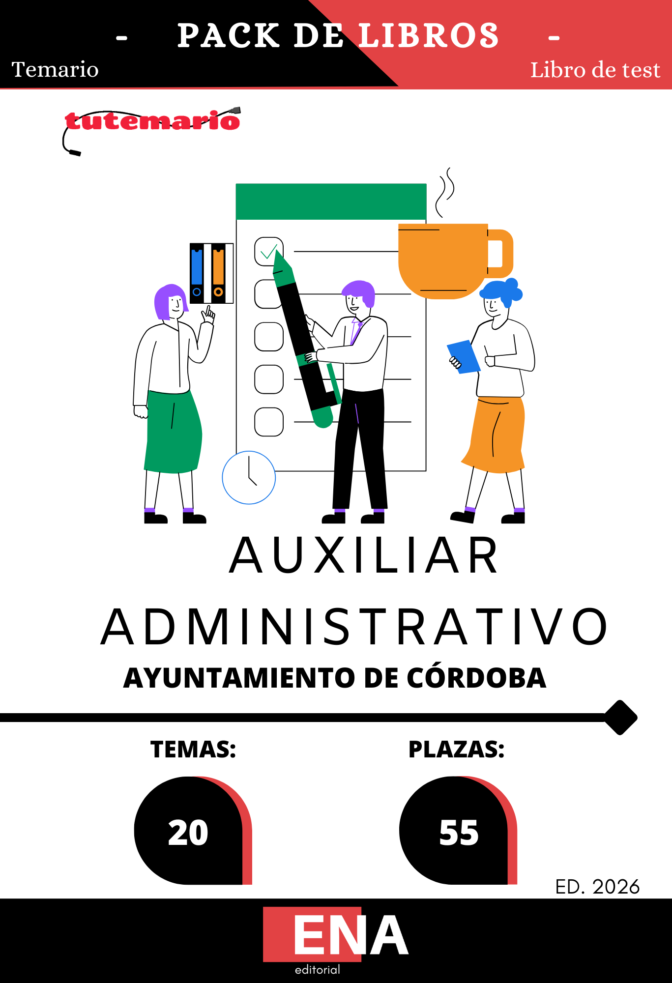 TEMARIO y TEST. Oposición 55 plazas auxiliar administrativo Ayuntamiento de Córdoba. ED 2026. FORMATO PDF