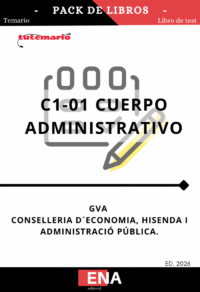 Pack de TEMARIO y TEST, con preguntas (DE CUATRO OPCIONES DE RESPUESTA), sobre los 12 + 23 = 35 temas, solicitados para la oposición de plazas del cuerpo administrativo C1-01 convocadas por la GVA, de la oferta de empleo público de 2026 para la Administración de la Generalitat.