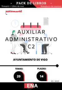Pack de estudio completo, formado por: LIBRO Temario completo + LIBRO DE TEST, los 20 temas solicitados para el estudio de la fase de oposición de las 14 plazas de Auxiliares Administrativos de la oferta de empleo público 2020, 2021 y 2022, en la 2ª FASE  convocadas por el Ayuntamiento de Vigo, y publicadas en el Boletín Oficial de Pontevedra el 13 de septiembre de 2024.