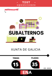 LIBRO DE TEST, donde desarrollamos preguntas tipo test de 4 respuestas alternativas, basadas en los 15 temas solicitados para el estudio de la fase de oposición, de las 35 plazas de Subalterno de la oferta de empleo público de la Xunta de Galicia.