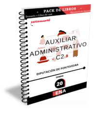 Pack de LIBRO TEMARIO y LIBRO DE TEST, con preguntas (DE CUATRO OPCIONES DE RESPUESTA), sobre los 20 temas ( 17 + 3) solicitados para el estudio de las oposiciones TODOS los  puestos de Auxiliar de Administración General, integrados en el grupo C2 de la escala de Administración General, subescala auxiliar, y dotados de la retribución básica correspondiente a su grupo de titulación y los complementarios asignados a los puestos a los que se asignan los puestos, de la Diputación de Pontevedra.