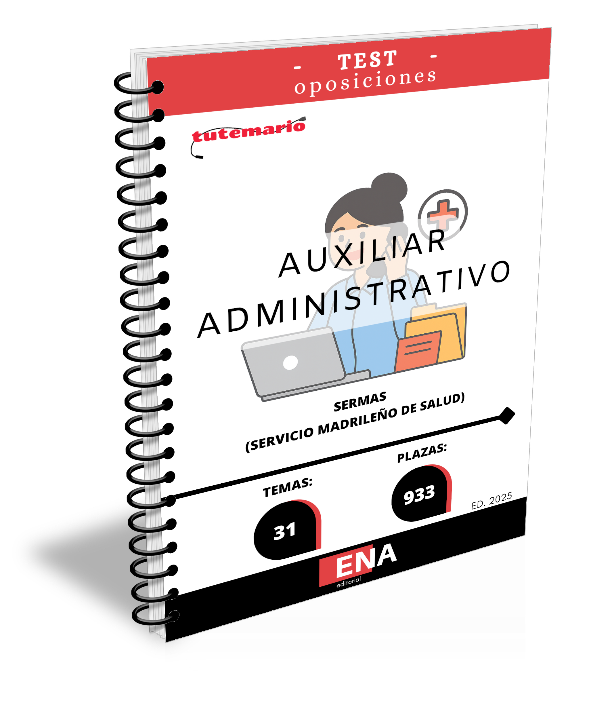 5. TEST Oposición 933 plazas Auxiliar Administrativo SERMAS 2025 (Servicio Madrileño de Salud). Formato (Encuadernado)