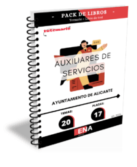 Pack de LIBRO TEMARIO y LIBRO DE TEST, con preguntas (DE CUATRO OPCIONES DE RESPUESTA), sobre los 20 temas solicitados para el estudio de la fase de oposición, de las 17 plazas de Auxiliar de Servicios Generales, encuadrada en la Escala de Administración General, Subescala Servicios Especiales, Grupo profesional C Subgrupo C2, publicadas por resolución del Ayuntamiento de Alicante.