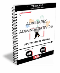 LIBRO TEMARIO, sobre los 20 temas (8+12) solicitados para el estudio de la fase de oposición de las 24 plazas de auxiliar administrativo/administrativa vacantes en la plantilla de personal funcionario, correspondientes a las O.E.P. de 2023 y 2024 de la Diputación de Sevilla, publicada en el B.O.P. n.º 155, de 13 de agosto.