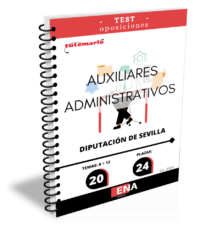LIBRO DE TEST, con preguntas (DE CUATRO OPCIONES DE RESPUESTA), sobre los 20 temas (8+12) solicitados para el estudio de la fase de oposición de las 24 plazas de auxiliar administrativo/administrativa vacantes en la plantilla de personal funcionario, correspondientes a las O.E.P. de 2023 y 2024 de la Diputación de Sevilla, publicada en el B.O.P. n.º 155, de 13 de agosto.