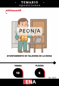LIBRO TEMARIO, sobre los 10 temas (2 + 8) solicitados para el estudio de la fase de oposición, de las 6 plazas de PEONES/AS, Convocadas por el Ayuntamiento de Talavera de la Reina, publicado el 03/10/2025 en el Boletín Oficial de Toledo: BASES POR LAS QUE SE REGIRÁ EL PROCESO SELECTIVO PARA LA PROVISIÓN DE 6 PLAZAS DE PEONES/AS en régimen de personal laboral, grupo AP, subgrupo V, por turno libre y oposición.
