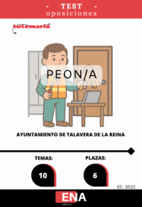 LIBRO DE TEST, con preguntas (DE CUATRO OPCIONES DE RESPUESTA), sobre los 10 temas (2 + 8) solicitados para el estudio de la fase de oposición, de las 6 plazas de PEONES/AS, Convocadas por el Ayuntamiento de Talavera de la Reina, publicado el 03/10/2025 en el Boletín Oficial de Toledo: BASES POR LAS QUE SE REGIRÁ EL PROCESO SELECTIVO PARA LA PROVISIÓN DE 6 PLAZAS DE PEONES/AS en régimen de personal laboral, grupo AP, subgrupo V, por turno libre y oposición.