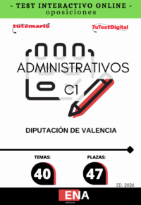 TEST INTERACTIVO, con preguntas (DE TRES OPCIONES DE RESPUESTA),sobre los 40 temas solicitados para la cobertura de personal funcionario de carrera, mediante el sistema de turno libre y por el procedimiento de oposición libre de cuarenta y siete plazas de Administrativo/va, vacantes en la plantilla de esta Diputación, (sector no sanitario), 25 plazas correspondiente a la Oferta de Empleo Público 2023 (BOP núm. 247 del 27 de diciembre de 2023), 12 a la del 2024 (BOP núm. 183 del 20 de septiembre de 2024) y 10 correspondiente a la Oferta de Empleo Público 2025 (BOP núm. 211 del 04 de noviembre 2025), de las cuales 4 de la OPE de 2023 y 4 de la OPE de 2024, están reservadas a personal con discapacidad funcional, todas ellas encuadradas en la escala de Administración General, subescala Administrativa, subgrupo C1, dotadas con las retribuciones legalmente establecidas y correspondientes a su subgrupo de clasificación según lo establecido en el artículo 76 del Real Decreto Legislativo 5/2015, de 30 de octubre, por el que se aprueba el texto refundido de la Ley del Estatuto Básico del Empleado Público (TREBEP).