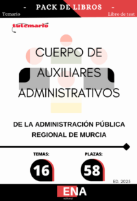 Pack de LIBRO TEMARIO y LIBRO DE TEST, con preguntas (DE CUATRO OPCIONES DE RESPUESTA), sobre los 16 temas solicitados para el estudio de la fase de oposición, de la convocatoria publicada con Orden de 4 de noviembre de 2025 de la Consejería de Economía, Hacienda, Fondos Europeos y Transformación Digital, por la que se convocan pruebas selectivas de acceso libre para cubrir 58 plazas del Cuerpo de Auxiliares Administrativos de la Administración Pública Regional. (Código DGX00L24-9).