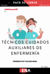 Pack de LIBRO TEMARIO y LIBRO DE TEST, con preguntas (DE CUATRO OPCIONES DE RESPUESTA), sobre los 13 + 20 temas solicitados para el estudio de las oposiciones de TCAE convocadas por la GVA para el año 2026.