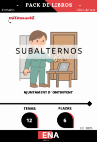 Pack de LIBRO TEMARIO y LIBRO DE TEST, con preguntas (DE CUATRO OPCIONES DE RESPUESTA), sobre los 12 temas solicitados para el estudio de las oposiciones de 6 plazas de Subalternos convocadas por el Ayuntamiento de Ontinyent, y publicadas en el Boletín Oficial de la Provincia de Valencia el 03-11-25.