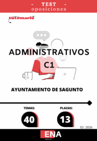 LIBRO DE TEST, con preguntas (DE CUATRO OPCIONES DE RESPUESTA), sobre los 40 temas solicitados para el estudio del primer ejercicio de la fase de oposición, de las oposiciones convocadas por el Excelentísimo Ayuntamiento de Sagunto para cubrir en propiedad, mediante el sistema de concurso oposición, trece plazas de Administrativo de Administración General incluidas en la OEP de 2025, seis por turno libre y siete por promoción interna. Dichas plazas se encuadran en el Grupo C, subgrupo C1.