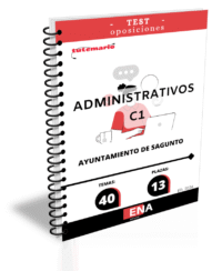 LIBRO DE TEST, con preguntas (DE CUATRO OPCIONES DE RESPUESTA), sobre los 40 temas solicitados para el estudio del primer ejercicio de la fase de oposición, de las oposiciones convocadas por el Excelentísimo Ayuntamiento de Sagunto para cubrir en propiedad, mediante el sistema de concurso oposición, trece plazas de Administrativo de Administración General incluidas en la OEP de 2025, seis por turno libre y siete por promoción interna. Dichas plazas se encuadran en el Grupo C, subgrupo C1.