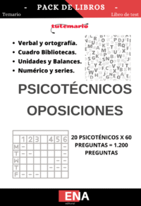Pack de LIBRO TEMARIO y LIBRO DE TEST, con preguntas (DE CUATRO OPCIONES DE RESPUESTA), sobre pruebas psicotécnicas.