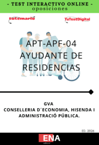 TEST INTERACTIVO, con preguntas (DE CUATRO OPCIONES DE RESPUESTA), sobre los temas solicitados para el Cuerpo de servicios de Apoyo Socio-Sanitario y Educativo de la Administración de la Generalitat, Escala AYUDANTE DE RESIDENCIAS/SERVICIOS APT-APF-04, correspondientes a la oferta de empleo público de 2026 para personal de la Administración de la Generalitat.