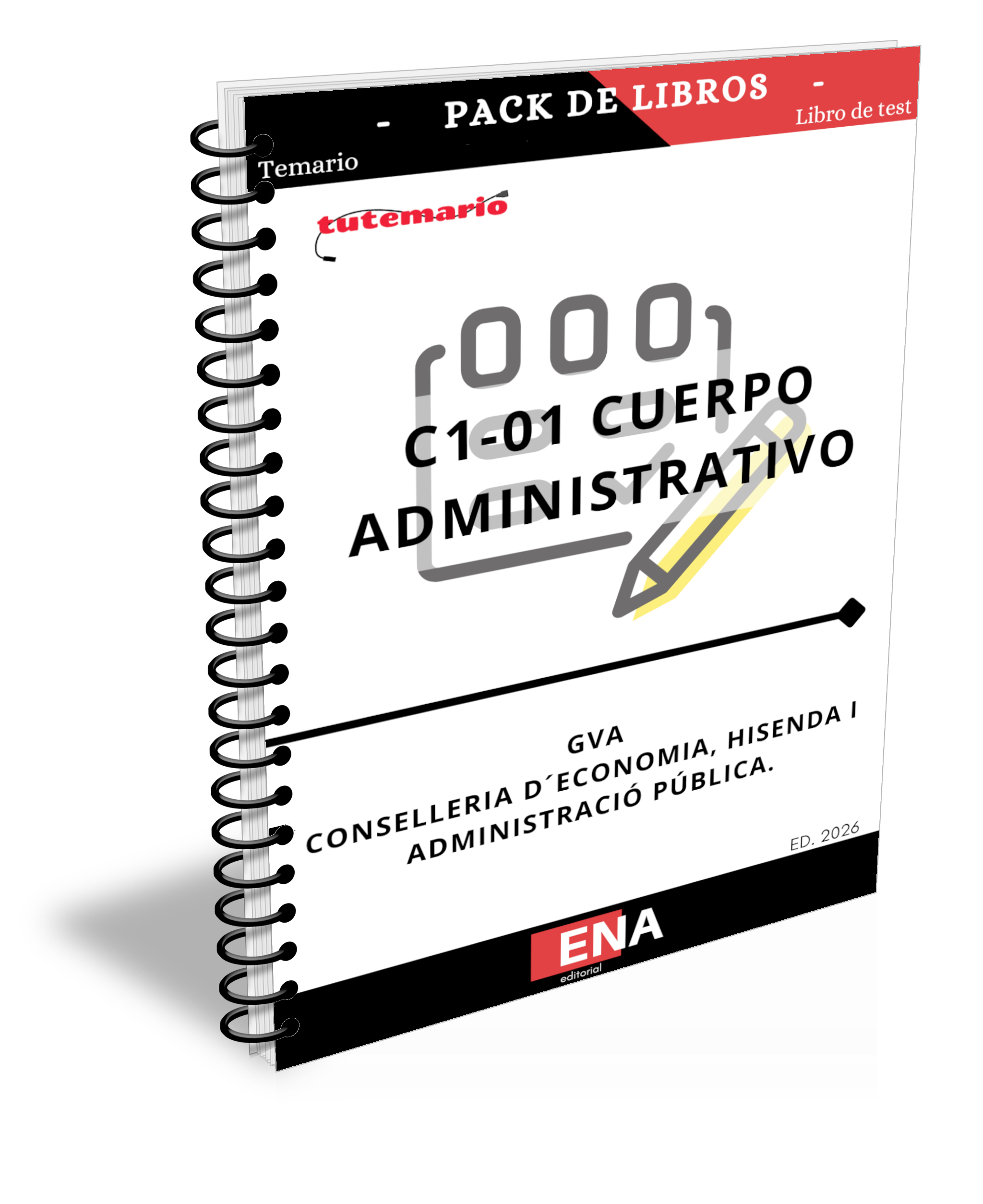Pack de TEMARIO y TEST, con preguntas (DE CUATRO OPCIONES DE RESPUESTA), sobre los 12 + 23 = 35 temas, solicitados para la oposición de plazas del cuerpo administrativo C1-01 convocadas por la GVA, de la oferta de empleo público de 2026 para la Administración de la Generalitat.
