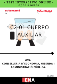 TEST INTERACTIVO, con preguntas (DE CUATRO OPCIONES DE RESPUESTA), Sobre los 10 + 14 = 24 temas, solicitados para la oposición de la Conselleria de Justicia, Interior y Administración Pública, para las pruebas selectivas de acceso al cuerpo auxiliar, C2-01, cuerpo general, turno libre general, personas con diversidad funcional y enfermedad mental, por el sistema de oposición, correspondientes a la oferta de ocupación pública de 2026 para personal de la Administración de la Generalitat.