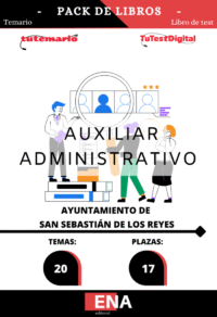 pack de estudio completo de LIBRO TEMARIO y LIBRO TEST, con preguntas (DE CUATRO OPCIONES DE RESPUESTA), sobre los 20 temas solicitados para el estudio de las oposiciones de diecisiete plazas de Auxiliar de Administración General (Funcionario/a de Carrera), encuadradas en el Grupo C, Subgrupo C2, nivel de complemento de destino 16, de la Escala de Administración General, Subescala Auxiliar: doce de ellas correspondientes a las Ofertas de Empleo Público 2023 y 2025, publicadas en el BOCM nº 303, de 21 de diciembre, y BOCM nº 307, de 26 de diciembre, y tres vinculadas al cupo del 10% adicional previsto en el art. 70.1 del TREBEP.
