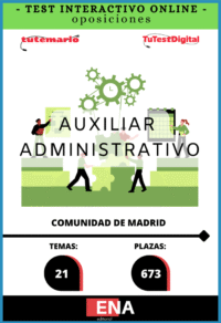 TEST INTERACTIVO, con preguntas (DE CUATRO OPCIONES DE RESPUESTA) sobre los 21 temas solicitados para el estudio de la fase de oposición de las 673 plazas convocadas por ORDEN 1628/2026, de 25 de junio, de la Consejería de Economía, Hacienda y Empleo, por la que se convocan pruebas selectivas para el ingreso, por el sistema general de acceso libre y de promoción interna, en el Cuerpo de Auxiliares, de Administración General, Grupo C, Subgrupo C2, de la Comunidad de Madrid. Publicado en el BOCM nº 165 de fecha 13 de julio de 2026.