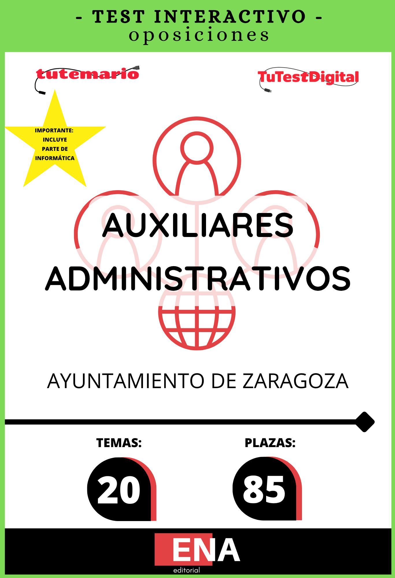Material de estudio TEMARIOS y TEST para Oposición Auxiliar Administrativo Ayuntamiento Zaragoza.